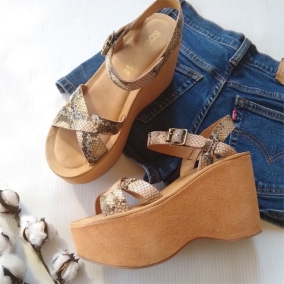 Kork-ease x Free People Elyse Platform Suede Leather 70s Bohemian Sandals Size 9 - Picture 1 of 10